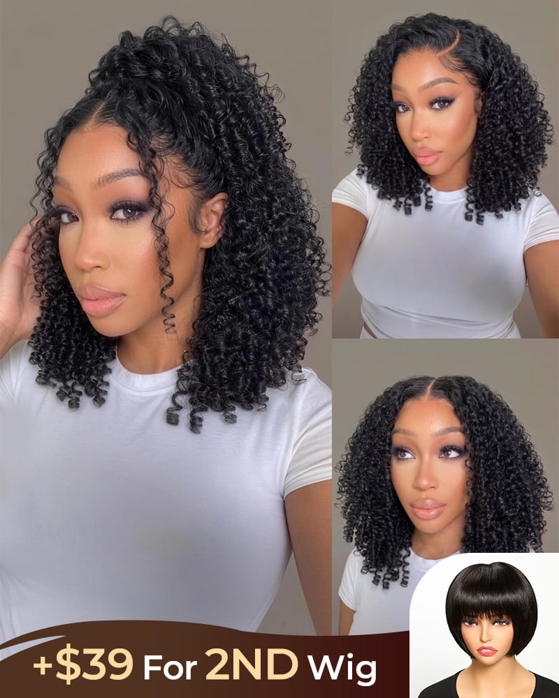 [2ND=$39] Arabella 13x5 Lace Glueless Pixie Curly Bob Wig With Pre-Cut Lace Invisible Knots Natural Black Virgin Hair Wig