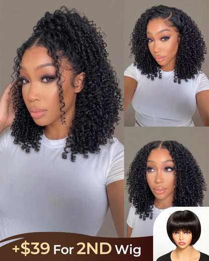 [2ND=$39] Arabella 13x5 Lace Glueless Pixie Curly Bob Wig With Pre-Cut Lace Invisible Knots Natural Black Virgin Hair Wig
