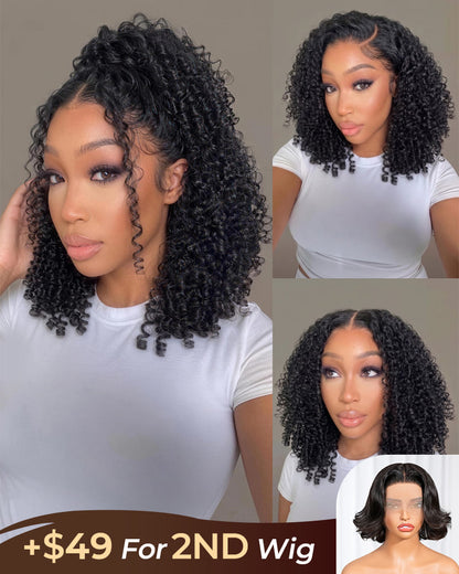 [2ND=$39] Arabella 13x5 Lace Glueless Pixie Curly Bob Wig With Pre-Cut Lace Invisible Knots Natural Black Virgin Hair Wig