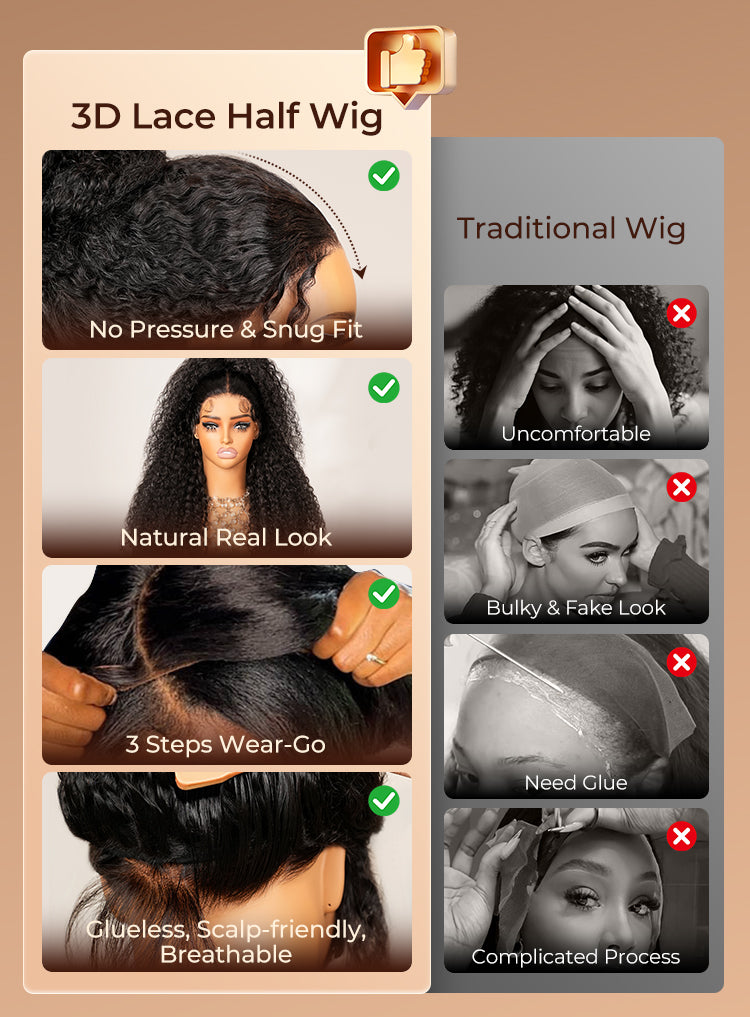 Arabella 3D Lace Half Wig Yak Straight Wig