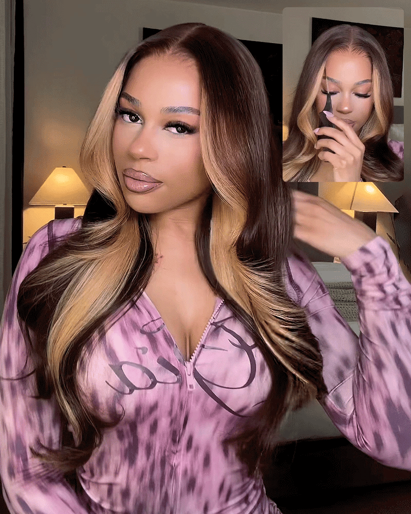 Arabella 13x6 Three-Go™ Chocolate Brown Skunk Stripe Glueless Wig Body Wave With Drawstring 100% Human Hair Wig