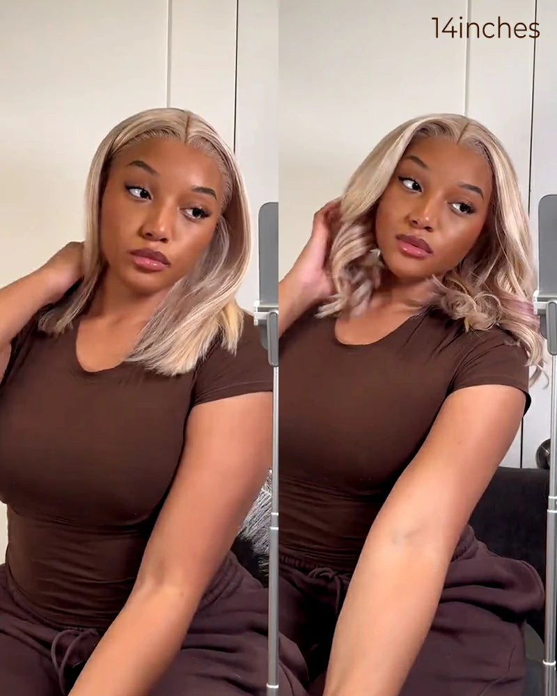 Arabella 6x5 Invisible Knots Glueless Blonde Highlight Straight Bob Wig Pre-cut Lace Beginner Friendly