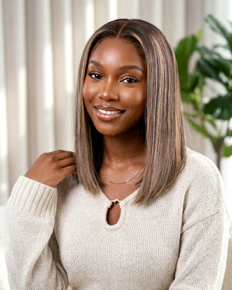 Arabella 13x6 Three-Go™ 250% Density Ombre Platinum Blonde Balayage Highlights Glueless Wig Straight Bob Wig  With Drawstring