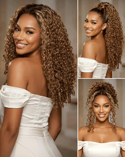 Arabella 13x6 Three-Go™ Ombre Highlight Honey Blonde Glueless Wig Jerry Curly with Burmese Curly With Drawstring 100% Human Hair Wig
