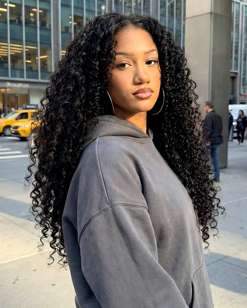 Arabella 13x6 Three-Go™ Glueless Wig Burmese Curly Natural Black With Drawstring