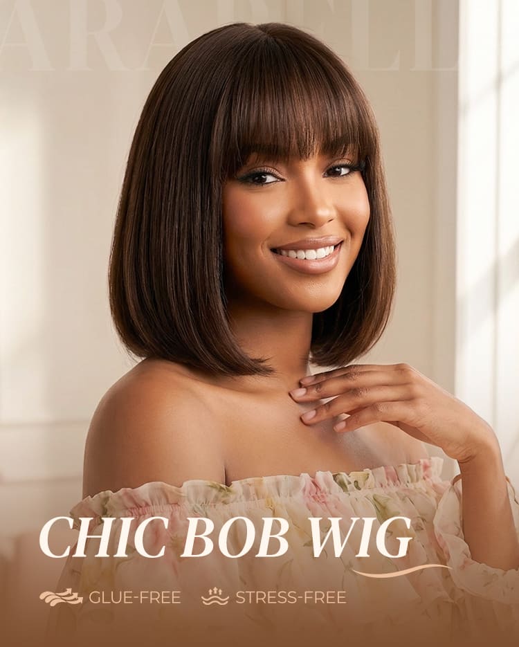 Arabella 6x6 Lace T Part Straight Bob Wig With Bangs Chocolate Brown Glueless Beginner Friendly