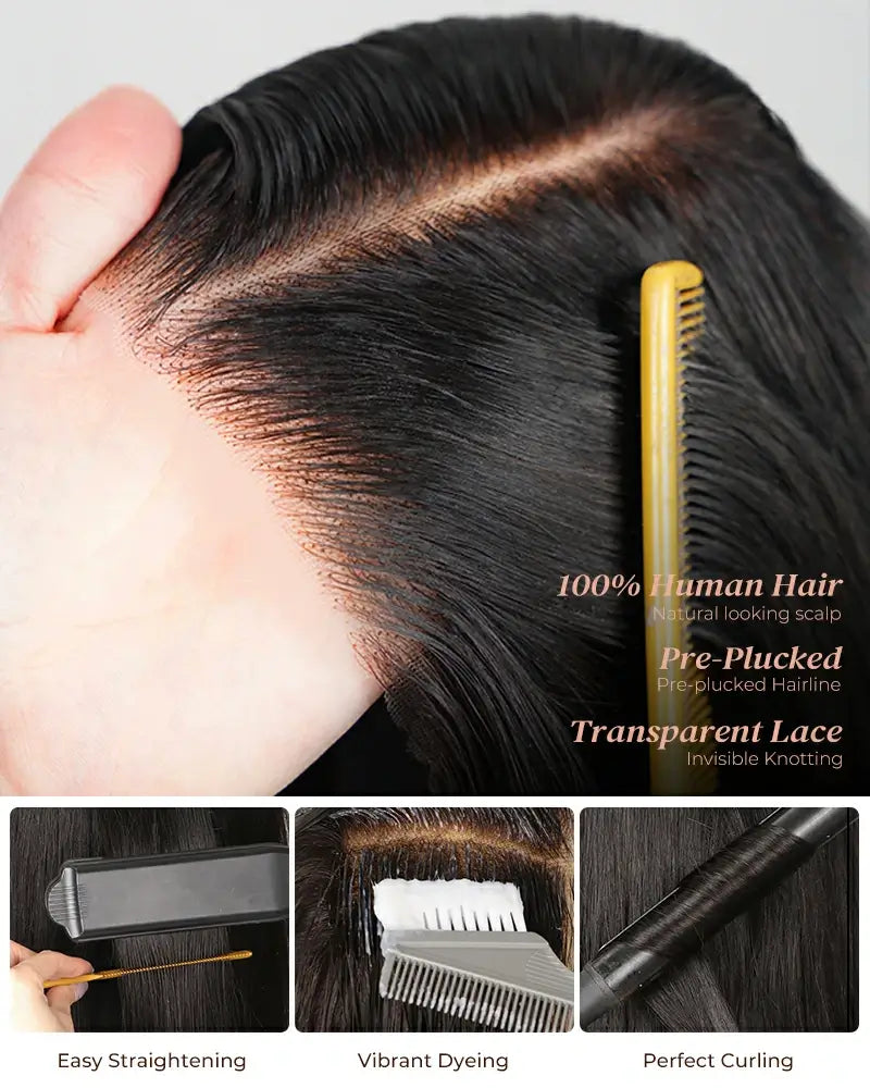 Arabella 6x6 Lace Auburn Highlights On Black Hair Straight Bob Wig with Bangs 100% Human Hair Wig