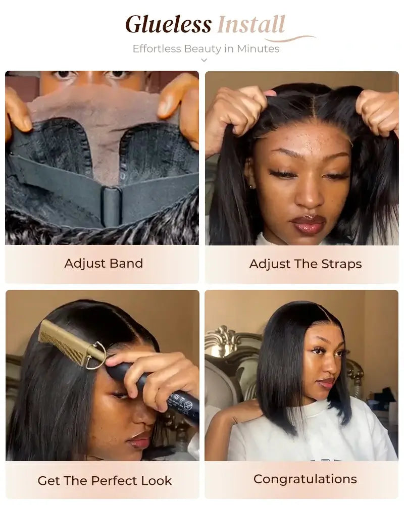 Arabella 6x6 Lace Auburn Highlights On Black Hair Straight Bob Wig with Bangs 100% Human Hair Wig