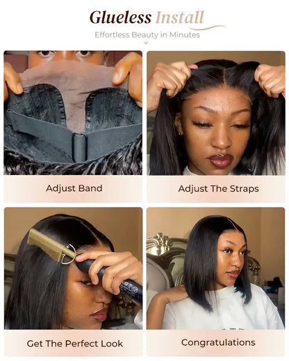Arabella 6x6 Lace Auburn Highlights On Black Hair Straight Bob Wig with Bangs 100% Human Hair Wig