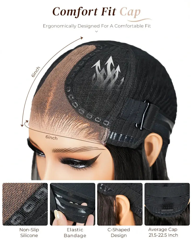 Arabella 6x6 Lace Auburn Highlights On Black Hair Straight Bob Wig with Bangs 100% Human Hair Wig