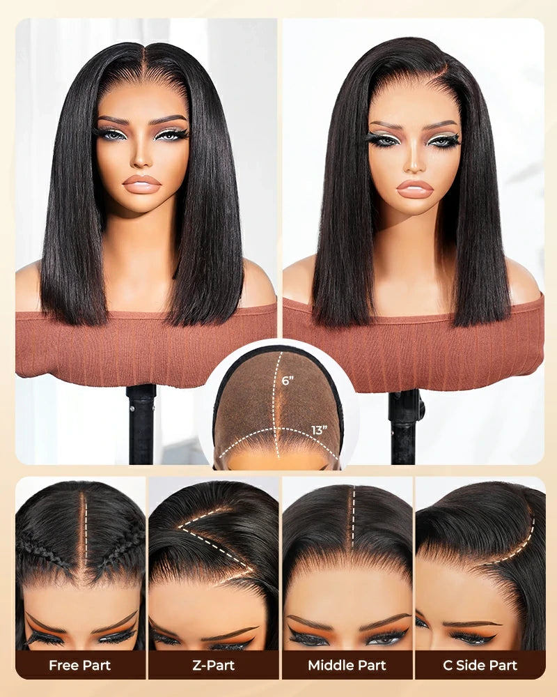 Arabella 13x6 Three-Go™ 250% Density Straight Bob Invisible Knots Natural Black Glueless Beginner Friendly