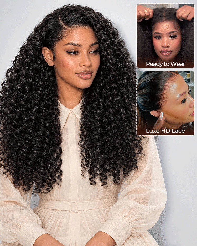Arabella 13x6 Raw Charm Luxe™ Invisible HD Lace Glueless Wig 300% High Density Super Double Drawn Jerry Curly with Burmese Curly Natural Black 100% Raw Human Hair