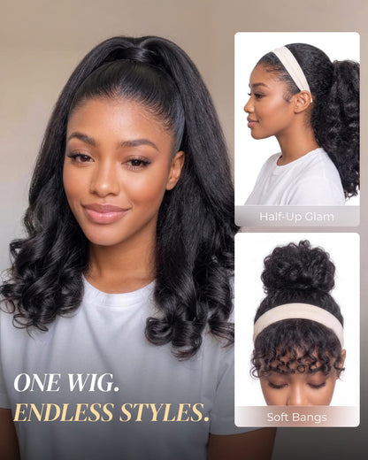 Arabella Yaki Straight Ponytail with Burmese Curly Natural Black Hair Extensions Instant Volume 100% Human Hair