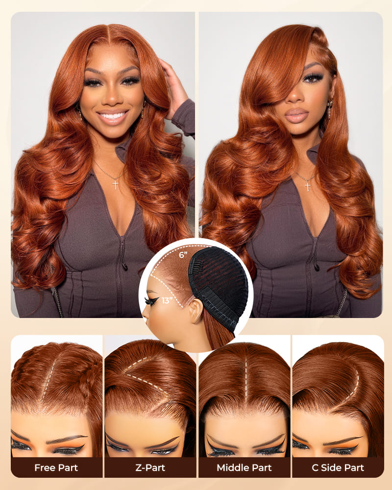 Arabella 13x6 Three-Go™ Dark Copper Ginger Glueless Wig Loose Body Wave With Drawstring 100% Human Hair Wig
