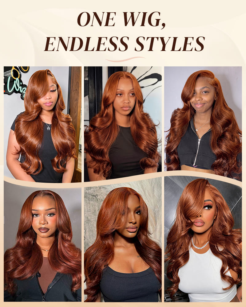 Arabella 13x6 Three-Go™ Dark Copper Ginger Glueless Wig Loose Body Wave With Drawstring 100% Human Hair Wig