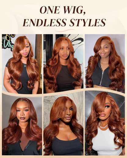 Arabella 13x6 Three-Go™ Dark Copper Ginger Glueless Wig Loose Body Wave With Drawstring 100% Human Hair Wig