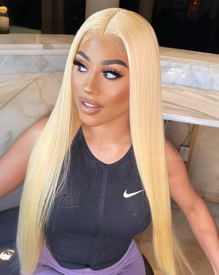 Arabella 13x4/6x5 Lace invisible knots Glueless 613 Blonde Silky Straight Wig Pre-cut Lace Beginner Friendly