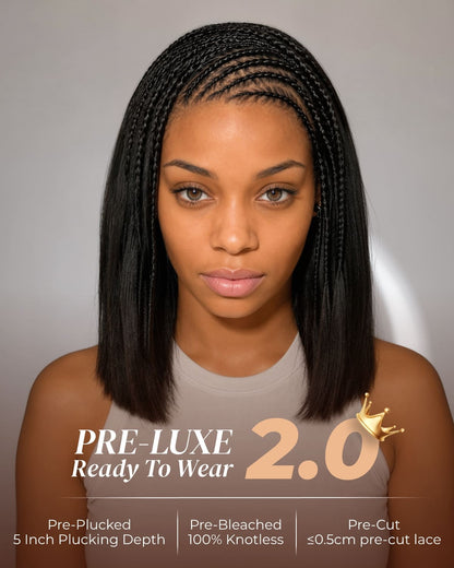 Arabella Fulani Cornrow Braids Wig Tyla Braided Bob Natural Black 13x5 Lace Frontal Straight Bob Wig