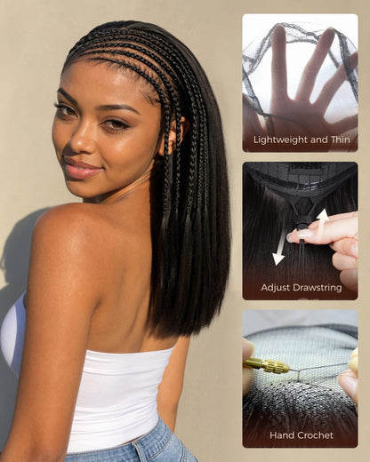 Arabella Fulani Cornrow Braids Wig Tyla Braided Bob Natural Black 13x5 Lace Frontal Straight Bob Wig