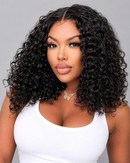 Arabella 13x5 Lace Glueless Water Wave Bob Wig With Pre-Cut Lace Invisible Knots Natural Black Virgin Hair Wig