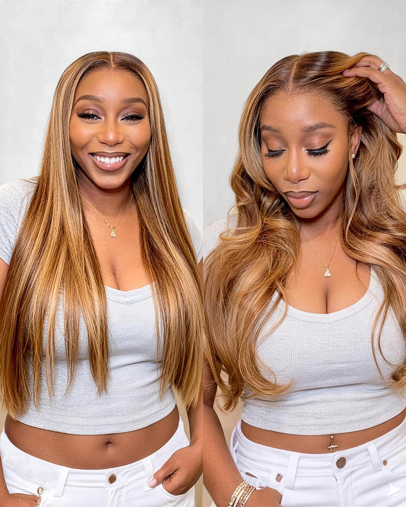 Arabella 13x6 Three-Go™ Ombre Highlight Honey Blonde Glueless Wig Body Wave With Drawstring 100% Human Hair Wig