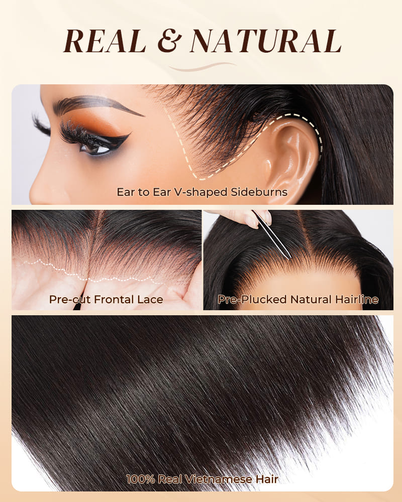 Arabella 13x6 Three-Go™ Glueless Wig Silky Straight With Drawstring Natural Black 100% Human Hair Wig