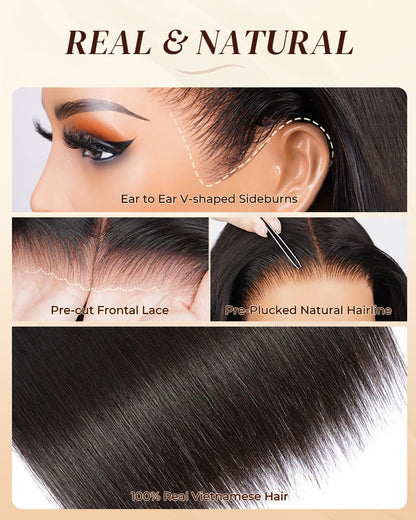 Arabella 13x6 Three-Go™ Glueless Wig Silky Straight With Drawstring Natural Black 100% Human Hair Wig