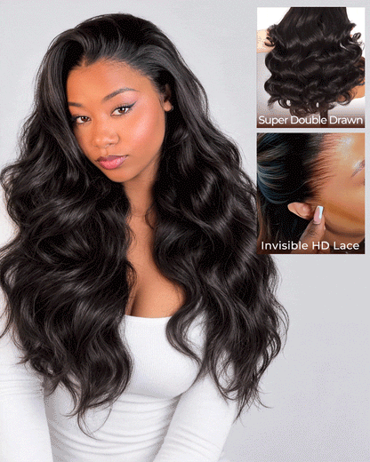 Arabella 13x6 Zerowear™ Invisible HD Lace Glueless Wig 300% High Density Super Double Drawn Body Wave Natural Black 100% Human Hair