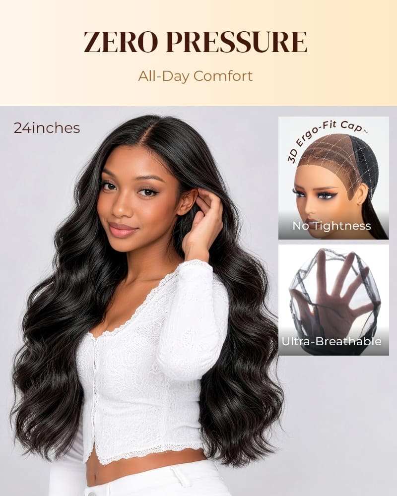 Arabella 13x6 Zerowear™ Invisible HD Lace Glueless Wig 300% High Density Super Double Drawn Body Wave Natural Black 100% Human Hair