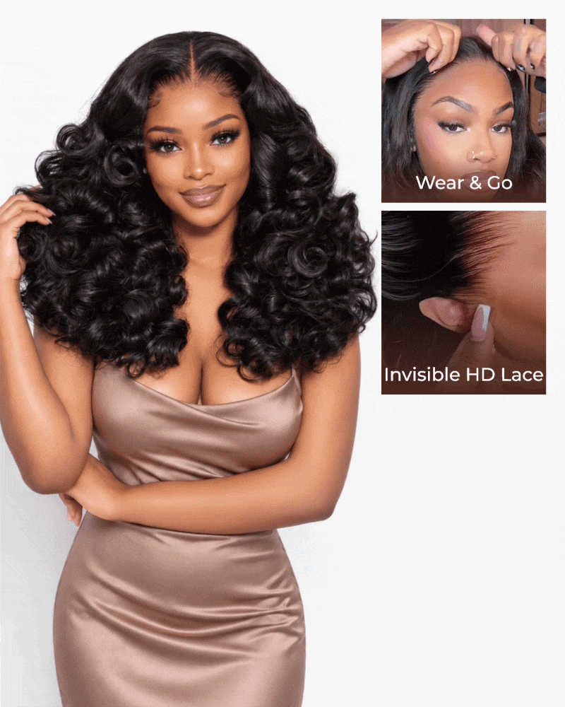 Arabella Zerowear™ Invisible HD Lace Glueless Wig 13x6 Lace Natural Black Bouncy Curl Wig 100% Human Hair