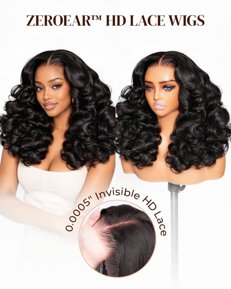 Arabella Zerowear™ Invisible HD Lace Glueless Wig 13x6 Lace Natural Black Bouncy Curl Wig 100% Human Hair