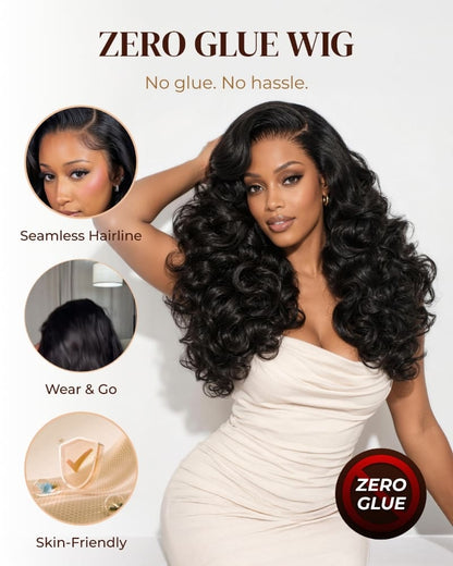 Arabella Zerowear™ Invisible HD Lace Glueless Wig 13x6 Lace Natural Black Bouncy Curl Wig 100% Human Hair