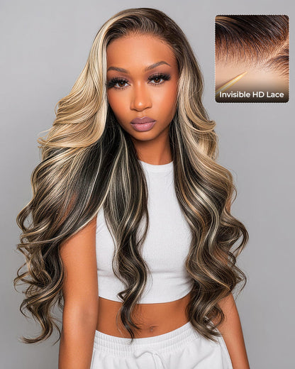 Arabella Zerowear™ Invisible HD Lace Glueless Wig 13x6 Lace Ombre Platinum Blonde Balayage Highlights Body Wave 100% Human Hair