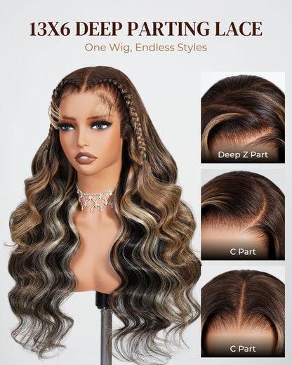 Arabella Zerowear™ Invisible HD Lace Glueless Wig 13x6 Lace Ombre Platinum Blonde Balayage Highlights Body Wave 100% Human Hair