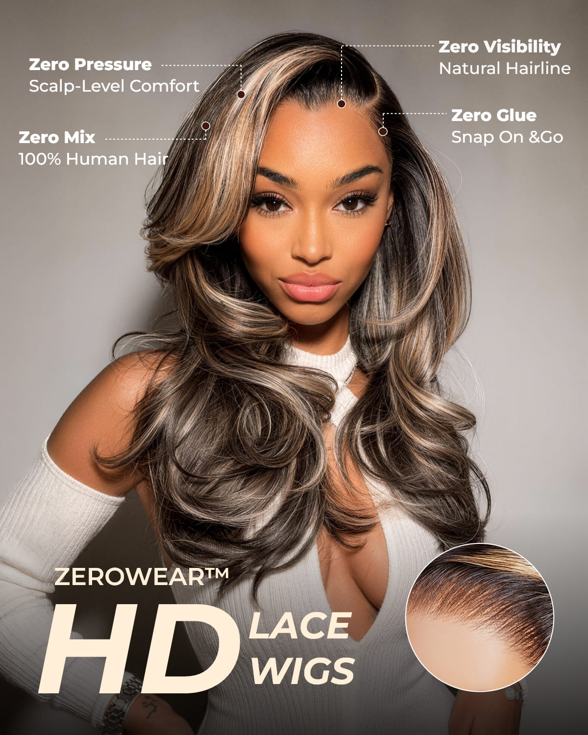 Arabella Zerowear™ Invisible HD Lace Glueless Wig 13x6 Lace Ombre Platinum Blonde Balayage Highlights Body Wave 100% Human Hair