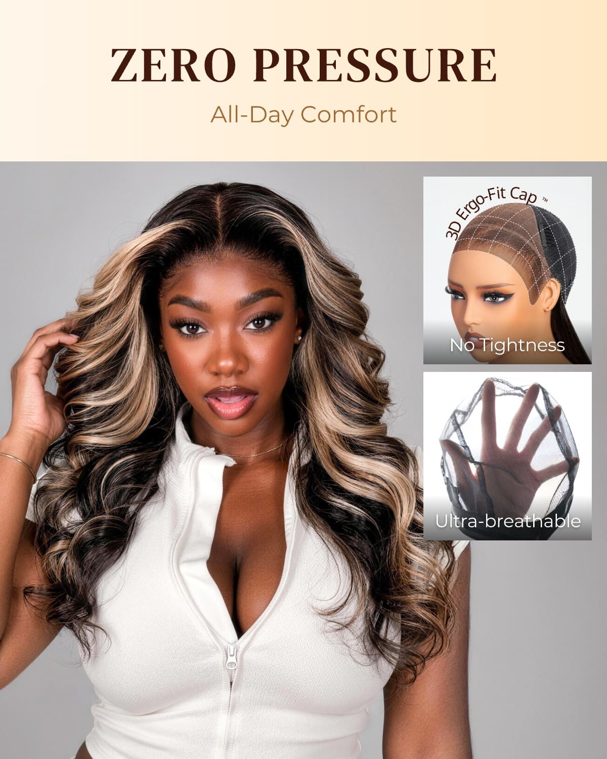 Arabella Zerowear™ Invisible HD Lace Glueless Wig 13x6 Lace Ombre Platinum Blonde Balayage Highlights Body Wave 100% Human Hair