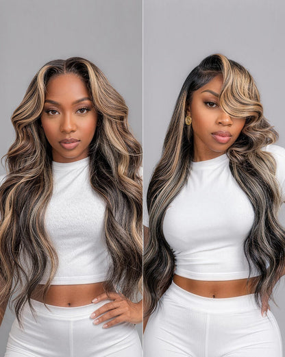 Arabella Zerowear™ Invisible HD Lace Glueless Wig 13x6 Lace Ombre Platinum Blonde Balayage Highlights Body Wave 100% Human Hair