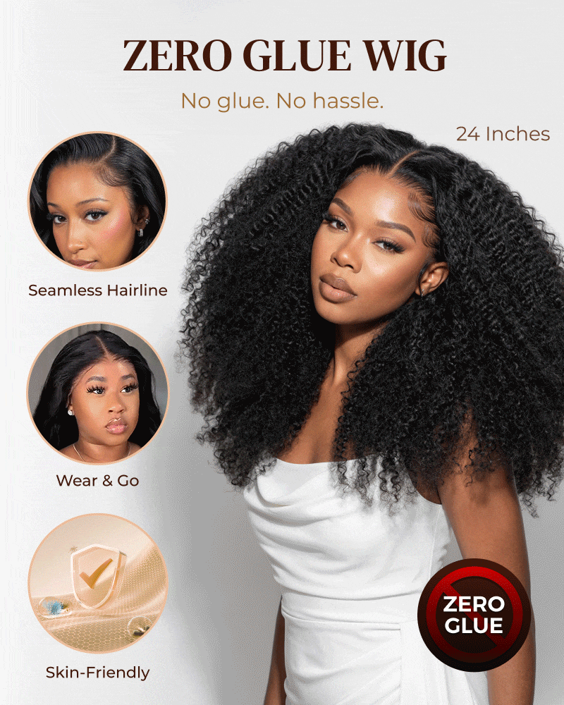 Arabella 13x6 Zerowear™ Invisible HD Lace Glueless Wig 300% High Density Super Double Drawn Afro Curly Natural Black 100% Human Hair