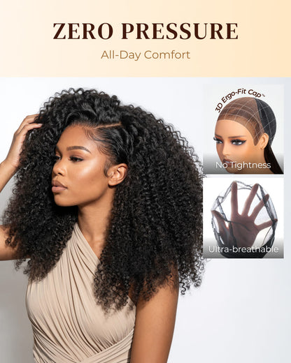 Arabella 13x6 Zerowear™ Invisible HD Lace Glueless Wig 300% High Density Super Double Drawn Afro Curly Natural Black 100% Human Hair