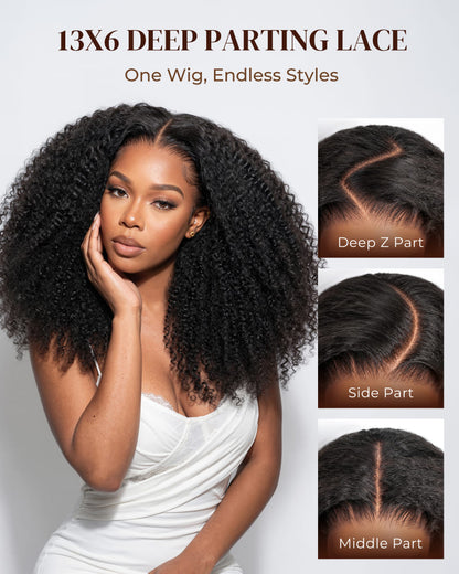 Arabella 13x6 Zerowear™ Invisible HD Lace Glueless Wig 300% High Density Super Double Drawn Afro Curly Natural Black 100% Human Hair