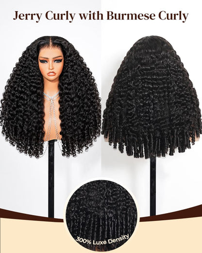 Arabella 13x6 Zerowear™ Invisible HD Lace Glueless Wig 300% High Density Super Double Drawn Jerry Curly with Burmese Curly Natural Black 100% Human Hair