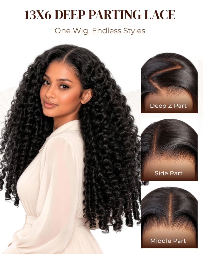 Arabella 13x6 Zerowear™ Invisible HD Lace Glueless Wig 300% High Density Super Double Drawn Jerry Curly with Burmese Curly Natural Black 100% Human Hair