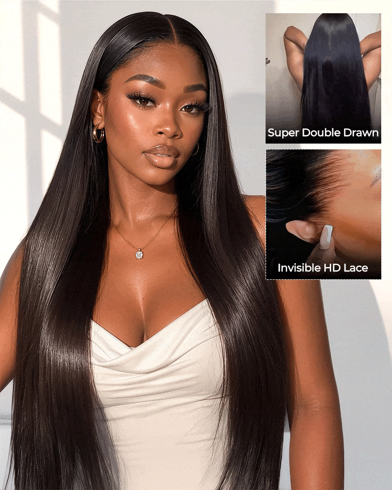 Arabella 13x6 Zerowear™ Invisible HD Lace Glueless Wig 300% High Density Super Double Drawn Silky Straight Natural Black 100% Human Hair
