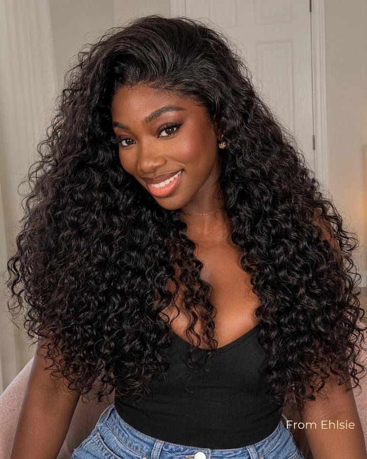 Arabella 13x6 Raw Charm Luxe™ Wigs Invisible HD Lace Glueless Wig 300% High Density Super Double Drawn Water Wave Natural Black 100% Raw Human Hair