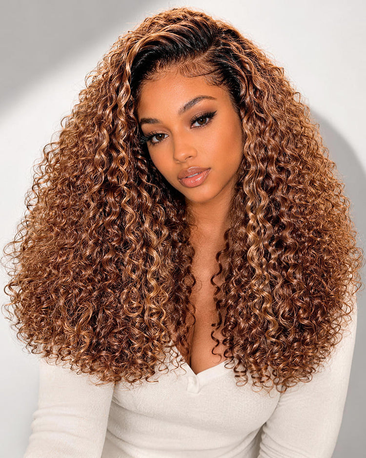 Arabella 13x6 Three-Go™ Ombre Highlight Honey Blonde Glueless Wig Jerry Curly with Burmese Curly With Drawstring 100% Human Hair Wig
