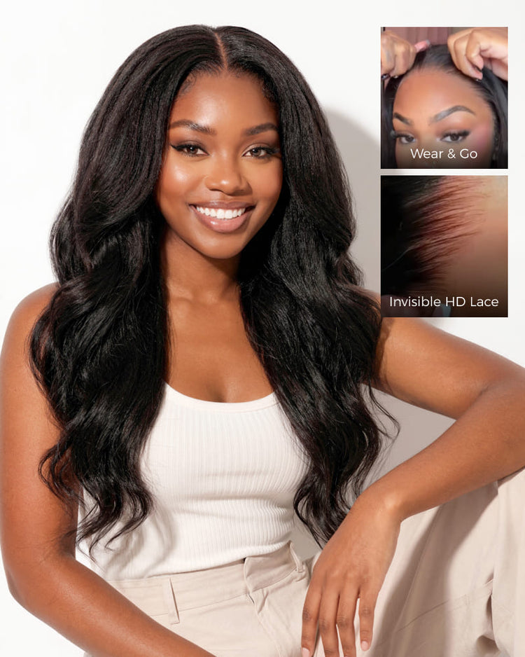 Arabella Zerowear™ Invisible HD Lace Glueless Wig 13x6 Lace Yaki Body Wave 100% Human Hair Natural Black