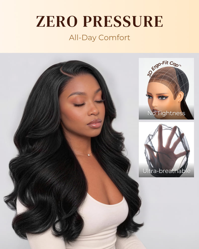 Arabella Zerowear™ Invisible HD Lace Glueless Wig 13x6 Lace Yaki Body Wave 100% Human Hair Natural Black