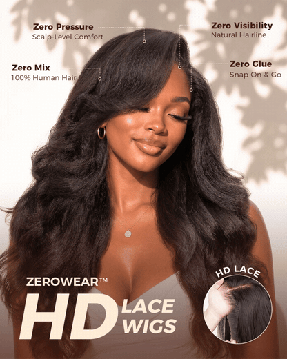 Arabella Zerowear™ Invisible HD Lace Glueless Wig 13x6 Lace Yaki Body Wave 100% Human Hair Natural Black