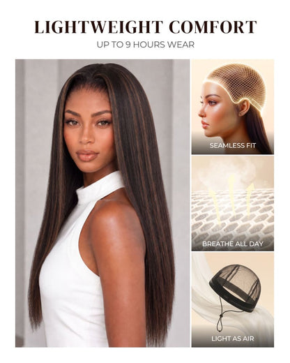 【BOGO】Arabella 6x5 invisible knots Glueless Auburn Highlights on Black Hair Body Wave Wig Invisible Knots Realistic Hairline