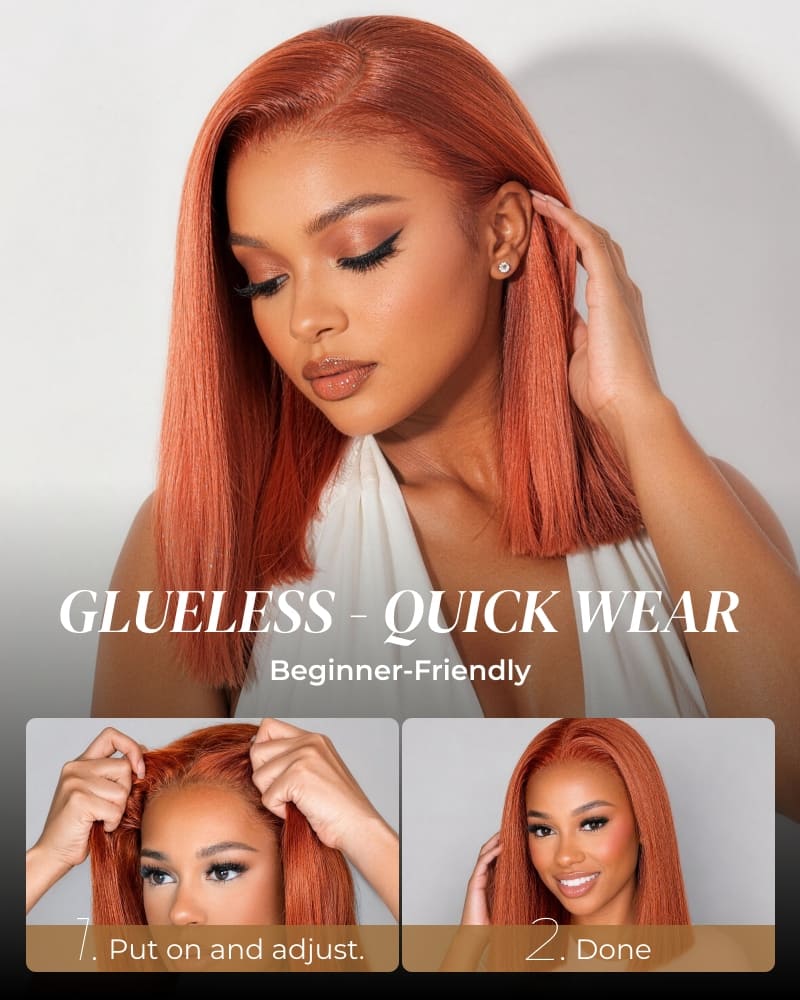 Arabella 6x5 Invisible Knots Glueless Ginger Brown Straight Bob Wig Pre-cut Lace Beginner Friendly